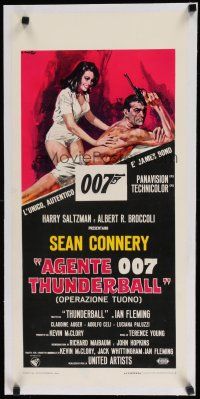 7d113 THUNDERBALL linen Italian locandina R1970s art of Sean Connery as James Bond by Ciriello!