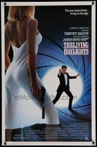 7d370 LIVING DAYLIGHTS 1sh '87 Tim Dalton as James Bond & sexy Maryam d'Abo in sheer dress w/gun!