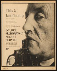 7d177 ON HER MAJESTY'S SECRET SERVICE newspaper page '63 James Bond creator Ian Fleming with gun!