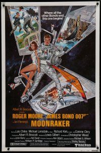 7d285 MOONRAKER style B int'l 1sh '79 Roger Moore as James Bond, cool different action art!