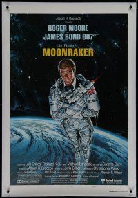 7d282 MOONRAKER linen style A int'l teaser 1sh '79 art of Roger Moore as Bond in space by Goozee!