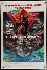7d262 SPY WHO LOVED ME 1sh '77 cool art of Roger Moore as James Bond by Bob Peak!