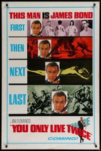 7d129 YOU ONLY LIVE TWICE teaser A 1sh '67 art of Connery as James Bond + other Bond movies shown!