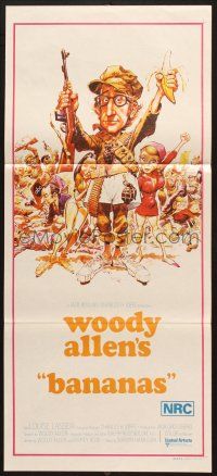 7e732 BANANAS Aust daybill '71 great artwork of Woody Allen by E.C. Comics artist Jack Davis!