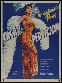 7e024 CASA DE PERDICION Mexican poster '56 sexy Maria Antonieta Pons in see-through pepper dress!