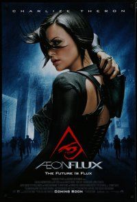 7f023 AEON FLUX advance DS 1sh '05 sexy futuristic Charlize Theron in black outfit!
