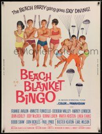 7g258 BEACH BLANKET BINGO 30x40 '65 Frankie Avalon & Annette Funicello go sky diving!