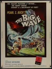 7g262 BIG WAVE 30x40 '62 Sessue Hayakawa, Pearl S. Buck, great disaster art!