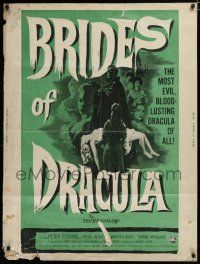 7g273 BRIDES OF DRACULA 30x40 '60 Terence Fisher, Hammer horror, vampire art by Joeseph Smith!