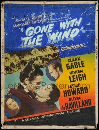 7g343 GONE WITH THE WIND 30x40 R54 Clark Gable, Vivien Leigh, Leslie Howard, Olivia de Havilland!