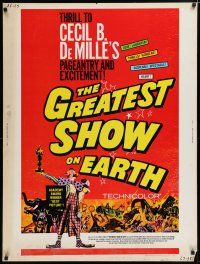 7g348 GREATEST SHOW ON EARTH 30x40 R67 Cecil B. DeMille circus classic, Heston, James Stewart