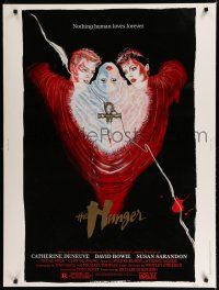 7g366 HUNGER 30x40 '83 art of vampire Catherine Deneuve, rocker David Bowie & Susan Sarandon!