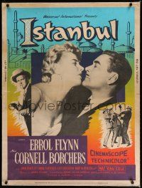 7g370 ISTANBUL style Y 30x40 '57 Errol Flynn & Borchers in Turkey's city of a thousand secrets!