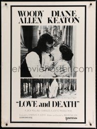 7g392 LOVE & DEATH style B 30x40 '75 Woody Allen & Diane Keaton romantic kiss close up!