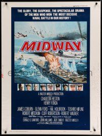 7g403 MIDWAY style B 30x40 '76 Charlton Heston, Henry Fonda, dramatic naval battle art!