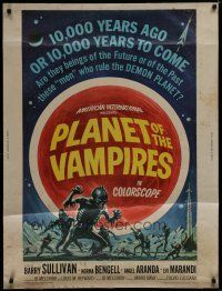 7g433 PLANET OF THE VAMPIRES 30x40 '65 Mario Bava, beings of the future who rule the demon planet!