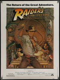 7g443 RAIDERS OF THE LOST ARK 30x40 R82 great art of adventurer Harrison Ford by Richard Amsel!
