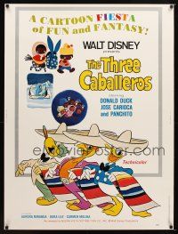 7g493 THREE CABALLEROS 30x40 R77 Disney, cartoon art of Donald Duck, Panchito & Joe Carioca!