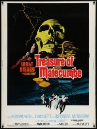 7g502 TREASURE OF MATECUMBE 30x40 '76 Walt Disney, cool artwork of giant skull & gold coins!