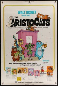 7g109 ARISTOCATS 40x60 R73 Walt Disney feline jazz musical cartoon, great colorful image!