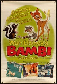 7g110 BAMBI 40x60 R66 Walt Disney cartoon deer classic, great art with Thumper & Flower!