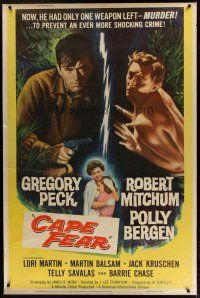 7g120 CAPE FEAR style Z 40x60 '62 Gregory Peck, Robert Mitchum, Polly Bergen, classic film noir!