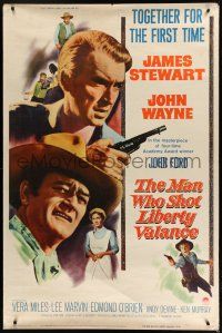 7g154 MAN WHO SHOT LIBERTY VALANCE 40x60 '62 John Wayne & Stewart 1st time together, John Ford!