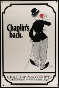 7g155 MODERN TIMES 40x60 R72 great Al Hirschfeld art of Charlie Chaplin walking with cane & rose!