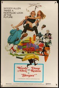 7g167 SLEEPER 40x60 '74 Woody Allen, Diane Keaton, wacky futuristic sci-fi comedy art by McGinnis!