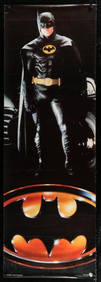 7g081 BATMAN English door panel '89 cool image of Michael Keaton, directed by Tim Burton!