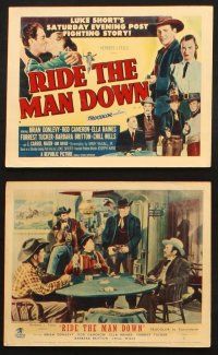 7h124 RIDE THE MAN DOWN 8 color English FOH LCs '52 w/ art of cowboys Brian Donlevy & Rod Cameron!