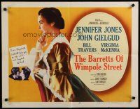 7j463 BARRETTS OF WIMPOLE STREET 1/2sh '57 art of pretty Jennifer Jones as Elizabeth Browning!