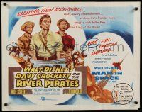 7j501 DAVY CROCKETT & THE RIVER PIRATES 1/2sh '56 Walt Disney, Fess Parker & Buddy Ebsen!
