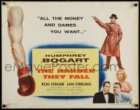 7j562 HARDER THEY FALL style B 1/2sh '56 Humphrey Bogart, Rod Steiger, cool boxing artwork!