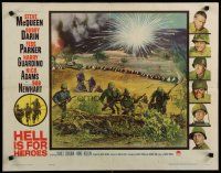 7j564 HELL IS FOR HEROES 1/2sh '62 Steve McQueen, Bob Newhart, cool art of WWII battle!
