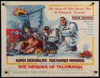 7j568 HEROES OF TELEMARK 1/2sh '66 Kirk Douglas & Richard Harris stop Nazis from making atom bomb!