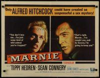 7j630 MARNIE 1/2sh '64 Sean Connery & Tippi Hedren in Alfred Hitchcock's suspenseful sex mystery!