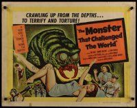 7j649 MONSTER THAT CHALLENGED THE WORLD 1/2sh '57 great artwork of creature & its victim!