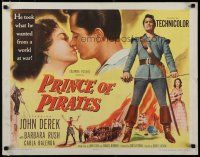 7j692 PRINCE OF PIRATES 1/2sh '53 great close up romantic art of John Derek & Barbara Rush!