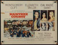 7j702 RAINTREE COUNTY style A 1/2sh '57 art of Montgomery Clift, Elizabeth Taylor & Eva Marie Saint!