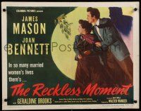 7j706 RECKLESS MOMENT green 1/2sh '49 James Mason, scared Joan Bennett, directed by Max Ophuls!