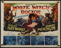 7j839 WHITE WITCH DOCTOR 1/2sh '53 art of Susan Hayward & Robert Mitchum in African!