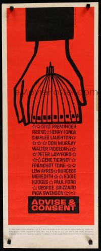 7j011 ADVISE & CONSENT insert '62 Otto Preminger, classic Saul Bass Washington Capitol artwork!