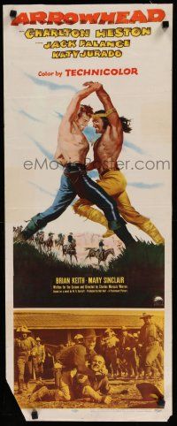 7j026 ARROWHEAD insert '53 art of Charlton Heston fighting Native American Jack Palance!