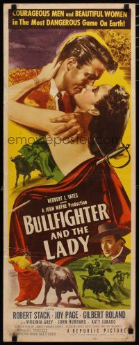 7j055 BULLFIGHTER & THE LADY insert '51 Boetticher, art of matador Robert Stack kissing Joy Page!