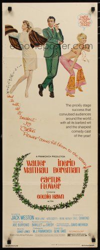 7j057 CACTUS FLOWER insert '69 art of Matthau, sexy hippie Goldie Hawn & nurse Ingrid Bergman!