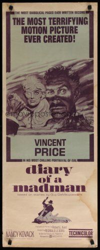 7j092 DIARY OF A MADMAN insert '63 Vincent Price in his most chilling portrayal of evil!