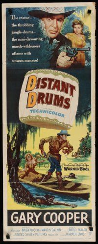 7j093 DISTANT DRUMS insert '51 cool artwork of Gary Cooper in the Florida Everglades!