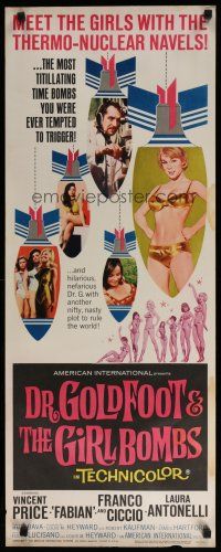7j097 DR. GOLDFOOT & THE GIRL BOMBS insert '66 Mario Bava, Vincent Price & sexy half-dressed babes