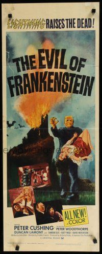 7j111 EVIL OF FRANKENSTEIN insert '64 Peter Cushing, Hammer, he's back and no one can stop him!